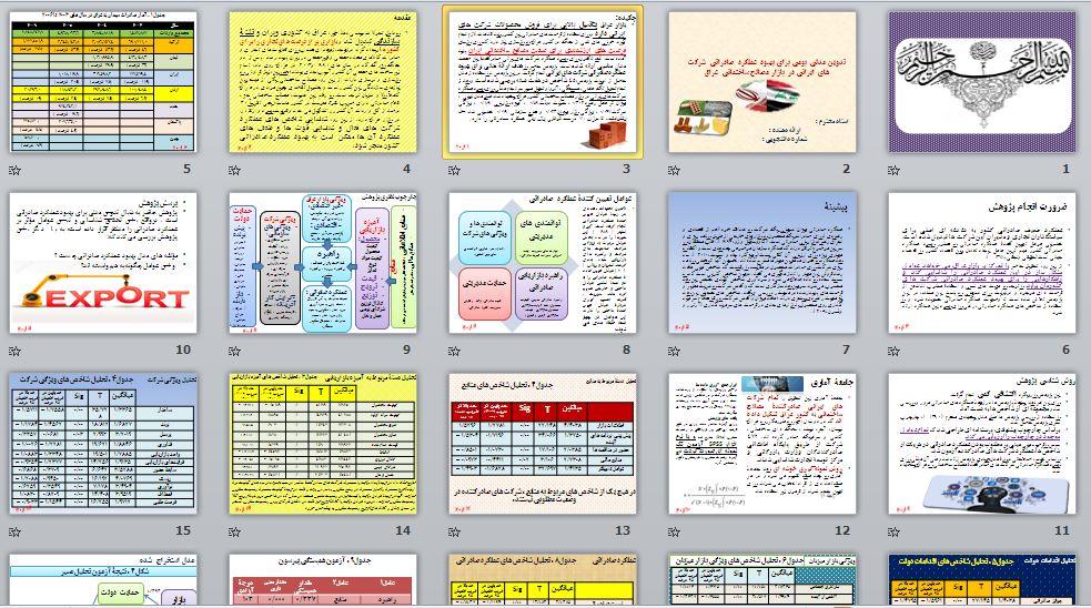 پاورپوینت تدوین مدلی بومی برای بهبود عملکرد صادراتی شرکت های ایرانی در بازار مصالح ساختمانی عراق